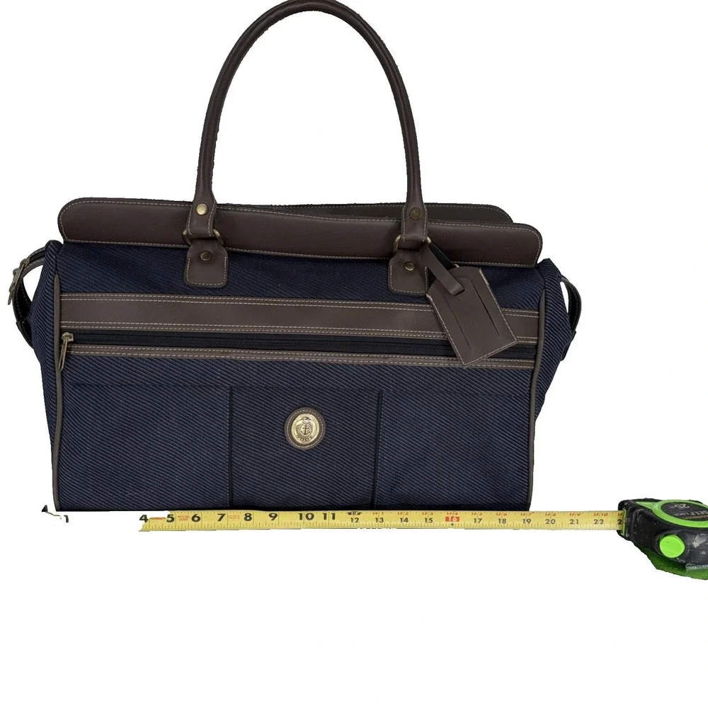 Vintage JG Hook Weekender Travel Bag Duffle Navy Blue Striped Canvas Preppy 90s